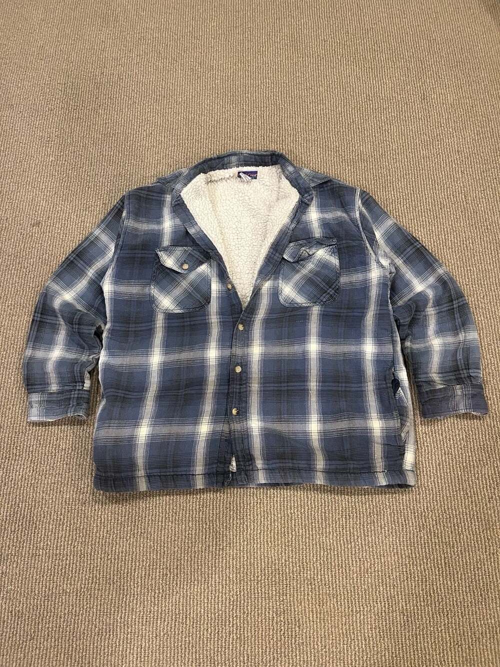NorthCrest Blue Plaid Sherpa Lined Button Down Flannel Shirt Jacket Shacket L